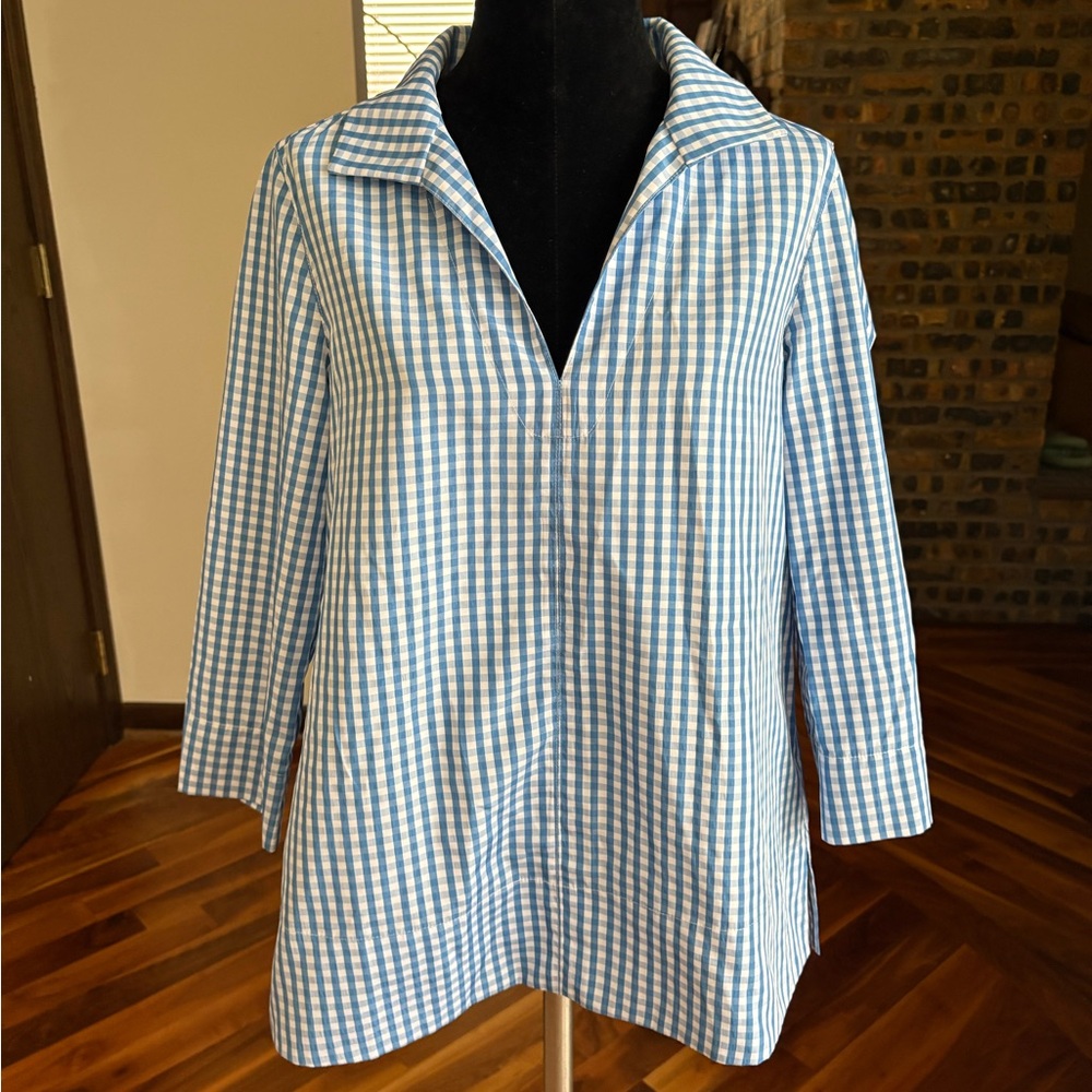 Tuckernuck, Blue & White Gingham Stand Collar Blouse Women’s, ECU - Picture 14 of 14